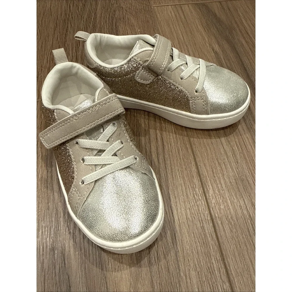 Carters Toddler Size 8 Gold Perrie Sneakers Sparkle Whimsy No Tie VersatileEUC